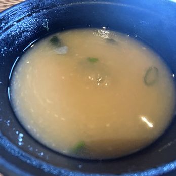 Gyotaku - Closeup of miso soup - Japanese Near Me - Honolulu, Hawaii Gyotaku - Closeup of miso soup - Japanese Near Me - Honolulu, Hawaii
