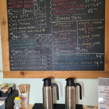 Founders Grounds Coffee - Menu on Chalkboard by counter in back of the room. - Coffee Roasteries Near Me - Speedway, Indiana