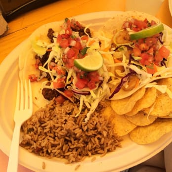 Key West Tacos - Platter w 2 tacos, rice and nachos. - Mexican Near Me - Cape May, New Jersey