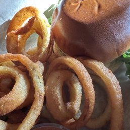 Burger and onion rings
