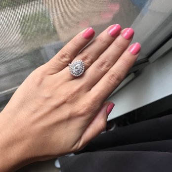 The Diamond Outlet  - Pear shape diamond ring double halo 1st halo is white gold and the rest of the ring is rose gold - Jewelry Near Me - Los Angeles, California