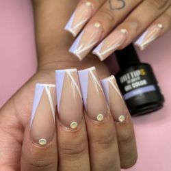 Gemini Nails - Medium/long length acrylics with French tip design + Swarovski crystals