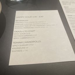 Happy hour menu Happy hour menu