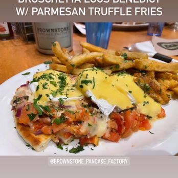 Brownstone Pancake Factory - Eggs Benedict bruschetta - Breakfast & Brunch Near Me - Edgewater, New Jersey Brownstone Pancake Factory - Eggs Benedict bruschetta - Breakfast & Brunch Near Me - Edgewater, New Jersey