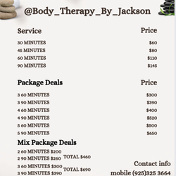 Body therapy by jackson - Current price list