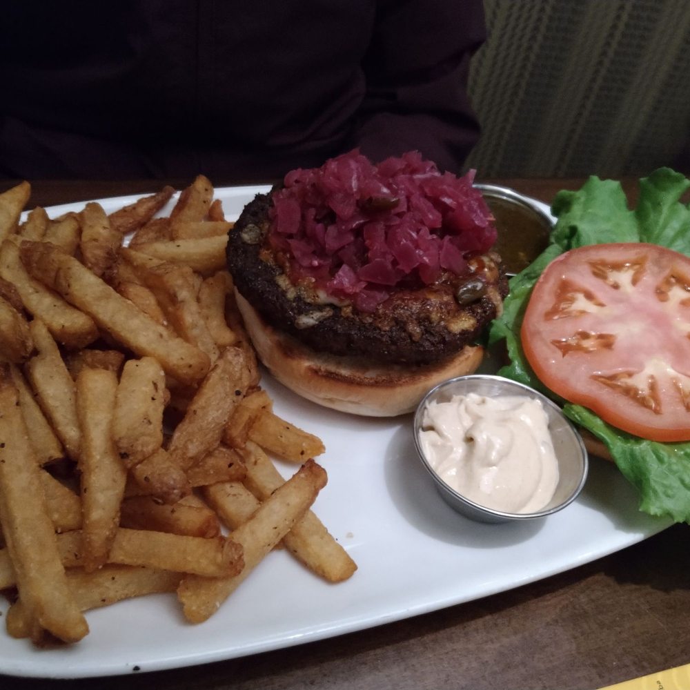 Bin 4 Burger Lounge - Black and blue (upgraded to half pound) and fries - Burgers Near Me - Vancouver, British Columbia Bin 4 Burger Lounge - Black and blue (upgraded to half pound) and fries - Burgers Near Me - Vancouver, British Columbia