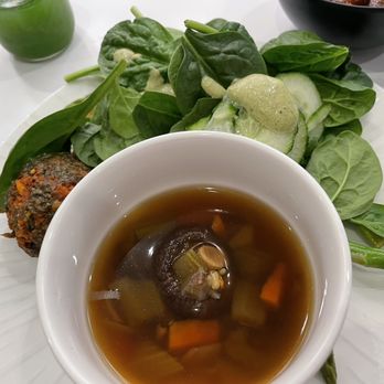 The Centurion Lounge - Vegan mushroom soup, vegan falafel (by Kwame O), salad - Airport Lounges Near Me - East Elmhurst, New York The Centurion Lounge - Vegan mushroom soup, vegan falafel (by Kwame O), salad - Airport Lounges Near Me - East Elmhurst, New York
