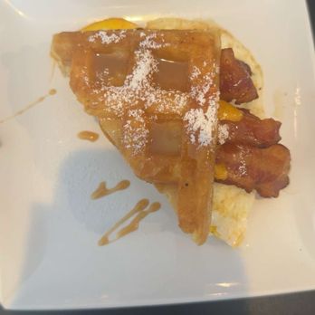 Happy Cafe - Bacon, egg, and cheese waffle sandwich with added chicken - Cafes Near Me - Virginia Beach, Virginia