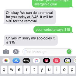 Salt City Lashes - Her trying to completely scam me into paying $30 for a lash removal.
