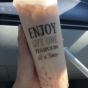 Teaspoon Milpitas - Lychee milk tea with half lychee jelly half crystal boba...super cute cup too! - Coffee & Tea Near Me - Milpitas, California Teaspoon Milpitas - Lychee milk tea with half lychee jelly half crystal boba...super cute cup too! - Coffee & Tea Near Me - Milpitas, California
