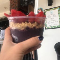 OG, strawberries, blueberries, honey, almond butter yum