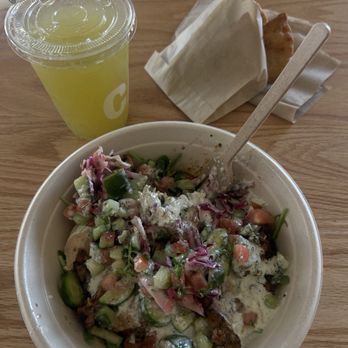 CAVA - Arugula & rice bowl with chicken, cucumber, taziki, hummus, cucumber, and red cabbage w/ Greek vinegrette - Mediterranean Near Me - Studio City, California CAVA - Arugula & rice bowl with chicken, cucumber, taziki, hummus, cucumber, and red cabbage w/ Greek vinegrette - Mediterranean Near Me - Studio City, California