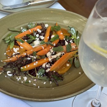 Chez Panisse - Marinated beet and carrot salad with purslane, mint, and feta - New American Near Me - Berkeley, California Chez Panisse - Marinated beet and carrot salad with purslane, mint, and feta - New American Near Me - Berkeley, California