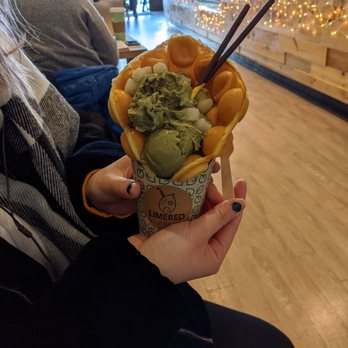 LimeRed Tea House - Waffle sundae with matcha ice cream. - Coffee & Tea Near Me - Boston, Massachusetts LimeRed Tea House - Waffle sundae with matcha ice cream. - Coffee & Tea Near Me - Boston, Massachusetts