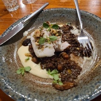 Adrift - Halibut with mushrooms - Bars Near Me - White Stone, Virginia Adrift - Halibut with mushrooms - Bars Near Me - White Stone, Virginia
