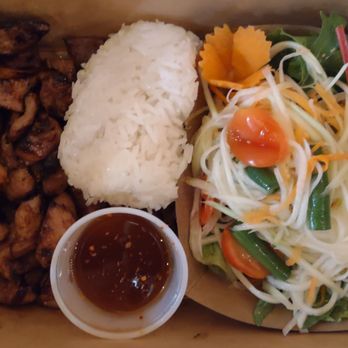 Ping Yang Thai - BBQ Pork Set (marinated pork with papaya salad and warm sticky rice) - Thai Near Me - National City, California Ping Yang Thai - BBQ Pork Set (marinated pork with papaya salad and warm sticky rice) - Thai Near Me - National City, California