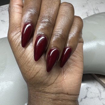 Pink Nail & Spa - GelX- short rounded stiletto - DND 633 red garnet - Nail Salons Near Me - Laurel, Maryland Pink Nail & Spa - GelX- short rounded stiletto - DND 633 red garnet - Nail Salons Near Me - Laurel, Maryland