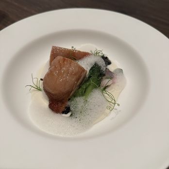 Benu - roast quail with maple and soy sauce, white stew of lettuce, peas and bacon - Asian Fusion Near Me - San Francisco, California