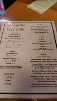 Menu photo 2 Hook In The Foot Cafe Wabeno, WI