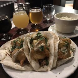 Pressure Drop Brewing - Cubans tacos, side of slaw & 1/4 drank beer flight.