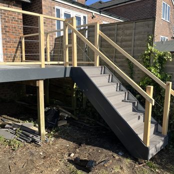 KDC Build - New composit stairs built for the New veranda and composit decking project in Prestwich Msnchester - General Contractors Near Me - Preston, LAN
