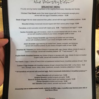 The Thirsty Fish - Breakfast side of brunch menu. Benies are a specialty - New American Near Me - Seattle, Washington