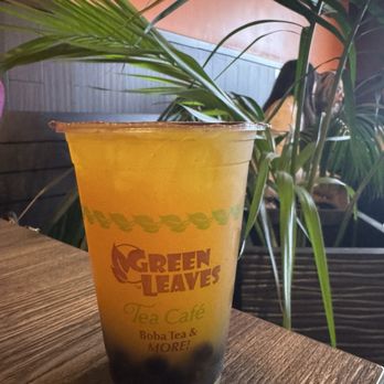 Green Leaves Tea Café - Mango green tea with boba - Bubble Tea Near Me - Orange, California Green Leaves Tea Café - Mango green tea with boba - Bubble Tea Near Me - Orange, California