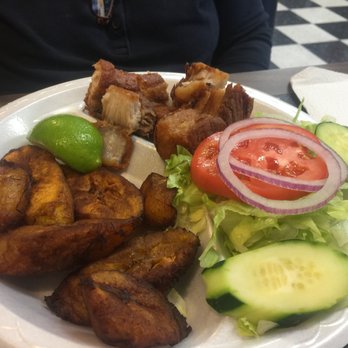 La Palma - Chicharon de Cedro with Salad & Sweet Plantains - an amazing dish! - Dominican Near Me - Greensboro, North Carolina