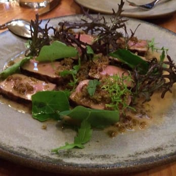 The Progress - Grilled five dot ranch beef with mustard miso oyster sauce. - New American Near Me - San Francisco, California The Progress - Grilled five dot ranch beef with mustard miso oyster sauce. - New American Near Me - San Francisco, California