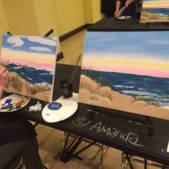 Pinot's Palette - Finished beach painting! Everyone can do it their own way - Paint & Sip Near Me - Herndon, Virginia