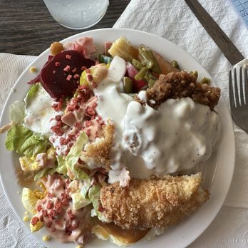 Watermill Restaurant - My salad bar trip. I topped it off with catfish, chicken fried steak and mash potatoes. There is a great salad under there somewhere. - American Near Me - Cave City, Kentucky Watermill Restaurant - My salad bar trip. I topped it off with catfish, chicken fried steak and mash potatoes. There is a great salad under there somewhere. - American Near Me - Cave City, Kentucky