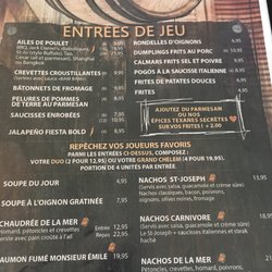 Pub St-Joseph - Entrée menu