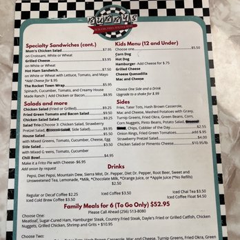 Bubby's Diner - Menu back - Diners Near Me - Huntsville, Alabama