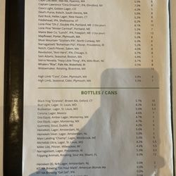Beer and cider menu