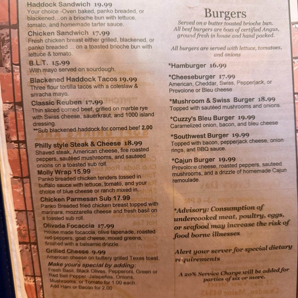 Cuzzy's - Menu 2026 - Pizza Near Me - Camden, Maine