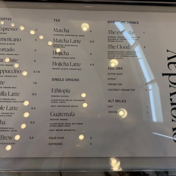 Everyday - Drink menu - Cafes Near Me - Honolulu, Hawaii