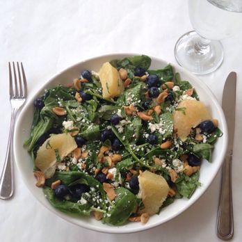 Bistro 501 - Grapefruit, blueberry, feta, cashews, spinach and mint with a strawberry poppyseed vinaigrette. Amazing! - French Near Me - Lafayette, Indiana Bistro 501 - Grapefruit, blueberry, feta, cashews, spinach and mint with a strawberry poppyseed vinaigrette. Amazing! - French Near Me - Lafayette, Indiana