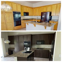 Painted kitchen cabinets. Clean work, clean lines.