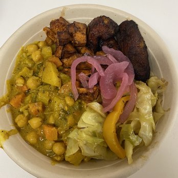 The Angry Jerk - Chickpeas, rice and peas, cabbage, plantain, pickled onions, sweet potatoes - Caribbean Near Me - Silver Spring, Maryland