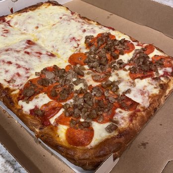 Sal's Pizza Bar - Sicilian Pie half pepperoni and sausage - Desserts Near Me - West New York, New Jersey