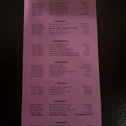 Claremont Yoga - Studio schedule (dec 2023)