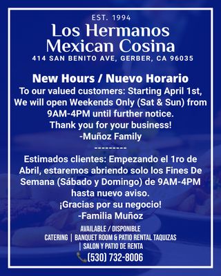Menu photo 2 Los Hermanos Mexican Cocina Gerber, CA Menu photo 2 Los Hermanos Mexican Cocina Gerber, CA