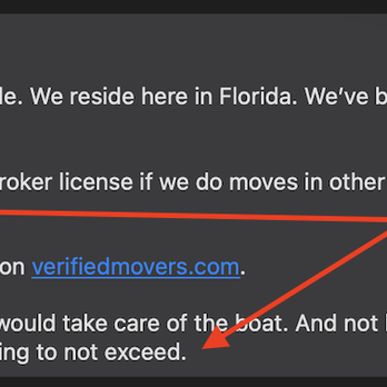 Real Time Moving services - Promises from Real Time representative concerning them moving the boat and the Not to Exceed Price Quote - Movers Near Me Real Time Moving services - Promises from Real Time representative concerning them moving the boat and the Not to Exceed Price Quote - Movers Near Me