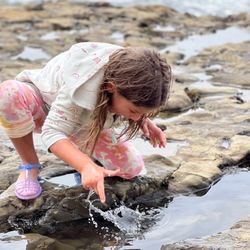 Agate Beach Park - She was actually pinched by a baby crab here