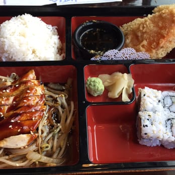 Tony's Sushi - Lunch Bento Box Combination 4. Includes Teriyaki Chicken, Tempura Shrimp, 1/2 California Roll, a soup, and side salad! - Japanese Near Me - Ocala, Florida Tony's Sushi - Lunch Bento Box Combination 4. Includes Teriyaki Chicken, Tempura Shrimp, 1/2 California Roll, a soup, and side salad! - Japanese Near Me - Ocala, Florida