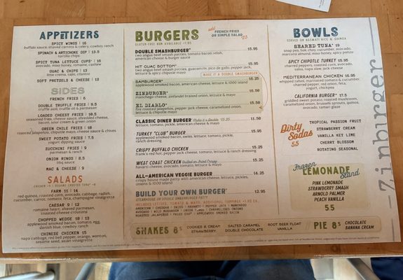 Menu photo 1 Zinburger Tucson, AZ Menu photo 1 Zinburger Tucson, AZ