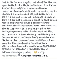 Evergreen Pediatric Clinic - I posted this on their Facebook page and they immediately deleted it and blocked me from posting on their page.