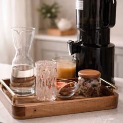 HomeGoods - Serving tray and glasswares I bought that now make up my juice station.