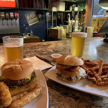 Penny's Pit - Marilyn burger with fried zucchini and the John Wayne Burger with sweet potato fries.  Plus two Prismatic beers - Pubs Near Me - Rathdrum, Idaho