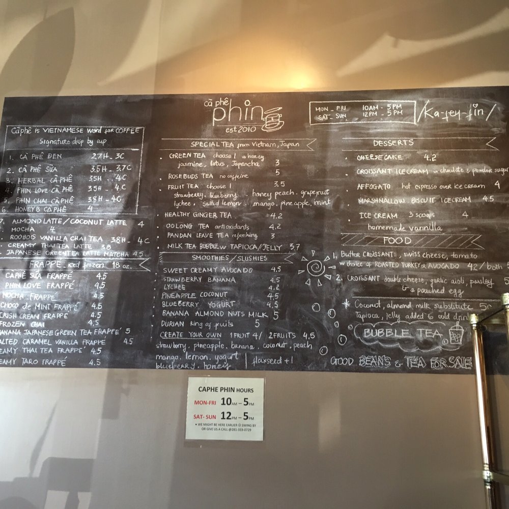 Ca Phe Phin - Chalk Board Menu - Vietnamese Near Me - Houston, Texas Ca Phe Phin - Chalk Board Menu - Vietnamese Near Me - Houston, Texas